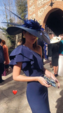 Classy Ruffle One Shoulder Navy Blue Prom Dress Fashion Evening Dress Y5870