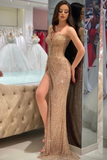 Shiny Sweetheart A-line Prom Dress With Split Charming Evening Gown Y6646