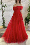 Tulle Off-the-Shoulder Long Prom Dresses, A-line Evening Gowns