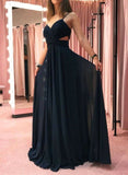 Black Spaghetti straps Chiffon Long Prom Dress Simple Evening Dress S6167