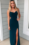 Sexy Spaghetti Straps Long Prom Dress With Slit Cheap Long Evening Dress S7656