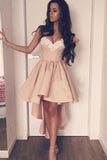 Stretch A-Line Sweetheart High Low Satin Beaded Homecoming Dresses