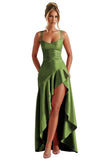 Satin Ruffles Prom Dresses for Teens Hi-Low Aline Cocktail Dresses for Women QA204