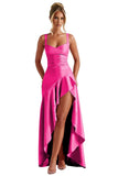Satin Ruffles Prom Dresses for Teens Hi-Low Aline Cocktail Dresses for Women QA204