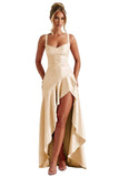 Satin Ruffles Prom Dresses for Teens Hi-Low Aline Cocktail Dresses for Women QA204