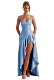 Satin Ruffles Prom Dresses for Teens Hi-Low Aline Cocktail Dresses for Women QA204