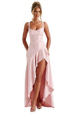 Satin Ruffles Prom Dresses for Teens Hi-Low Aline Cocktail Dresses for Women QA204