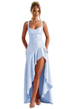 Satin Ruffles Prom Dresses for Teens Hi-Low Aline Cocktail Dresses for Women QA204