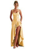 Satin Ruffles Prom Dresses for Teens Hi-Low Aline Cocktail Dresses for Women QA204