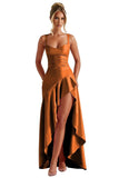 Satin Ruffles Prom Dresses for Teens Hi-Low Aline Cocktail Dresses for Women QA204