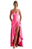 Satin Ruffles Prom Dresses for Teens Hi-Low Aline Cocktail Dresses for Women QA204