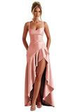 Satin Ruffles Prom Dresses for Teens Hi-Low Aline Cocktail Dresses for Women QA204