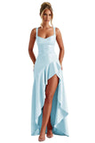 Satin Ruffles Prom Dresses for Teens Hi-Low Aline Cocktail Dresses for Women QA204