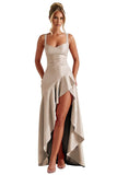 Satin Ruffles Prom Dresses for Teens Hi-Low Aline Cocktail Dresses for Women QA204