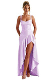 Satin Ruffles Prom Dresses for Teens Hi-Low Aline Cocktail Dresses for Women QA204