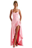 Satin Ruffles Prom Dresses for Teens Hi-Low Aline Cocktail Dresses for Women QA204