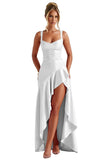 Satin Ruffles Prom Dresses for Teens Hi-Low Aline Cocktail Dresses for Women QA204