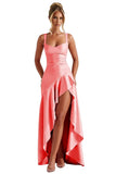 Satin Ruffles Prom Dresses for Teens Hi-Low Aline Cocktail Dresses for Women QA204