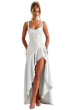 Satin Ruffles Prom Dresses for Teens Hi-Low Aline Cocktail Dresses for Women QA204