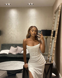 Elegant White Strapless Long Evening Dress White Formal Gown Y7287