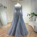 Serene Hill Muslim Pink A Line Beaded Luxury Dubai Long Evening Dresses Gowns   For Woman Wedding Party