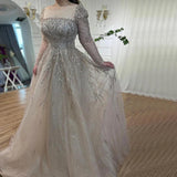 Serene Hill Muslim Pink A Line Beaded Luxury Dubai Long Evening Dresses Gowns   For Woman Wedding Party
