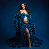 Sexy Maternity Photography Dresses Organza Ruffle Pregnancy Photo Shoot Dress Long Women Maxi Maternity Gown vestidos Sunnderly