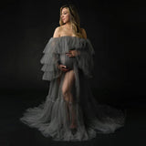 Sexy Pink Long Maternity Photography Props Dresses Tulle Perspective Pregnancy Mesh Maxi Gown For Pregnant Women Photo Shooting