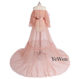 Sexy Pink Long Maternity Photography Props Dresses Tulle Perspective Pregnancy Mesh Maxi Gown For Pregnant Women Photo Shooting