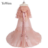 Sexy Pink Long Maternity Photography Props Dresses Tulle Perspective Pregnancy Mesh Maxi Gown For Pregnant Women Photo Shooting