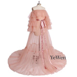 Sexy Pink Long Maternity Photography Props Dresses Tulle Perspective Pregnancy Mesh Maxi Gown For Pregnant Women Photo Shooting