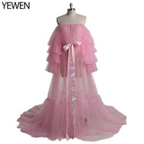 Sexy Pink Long Maternity Photography Props Dresses Tulle Perspective Pregnancy Mesh Maxi Gown For Pregnant Women Photo Shooting
