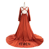 Silkly Satin Long Sleeeves Pregnancy Woman Baby Shower Maternity Dresses for Photoshoot SY240124