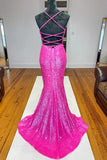 Sparkly Orange Sequins Mermaid V-neck Prom Dresses, Long Formal Dress