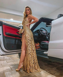 Glamorous Gold Sheath Sleeveless Evening Dress Glam Dress Y6019