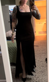 Simple Square-Neck White Satin Side Slit Long Evening Dress Formal Prom Dress Y8455