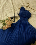 Glitter Blue One Shoulder Prom Dress Blue Evening Dress Y4635