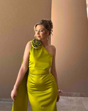 Sexy Sheath Long Party Prom Dress Olive Green One Shoulder Prom Evening Dress Y8009