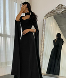 Elegant High Neck Sweetheart Neckline Floor Length Black Crepe Long Evening Dress Y4853