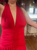 Sexy Halter Backless Brown A Line Slit Prom Dress Deep V Evening Dress Y8481