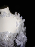 Pretty Lilac Tulle Beaded Appliques A Line Prom Evening Dress Formal Evening Dress Y8657