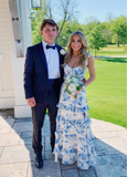 Blue Print Sexy Prom Dress Long Evening Dress Prom Dresses Y7411
