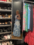 Gorgeous Blue Sleeveless V-Neck Lace Ruffle Tiered Evening Dress Formal Prom Dress Y8460