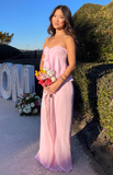 Classy Pink Sweetheart Neck Chiffon Ruffle Evening Dress Cute Prom Dress Y8323