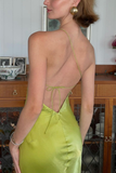 Elegant Green Sheath One Shoulder Long Party Prom Dress With Slit Backless Evening Dress Y8550
