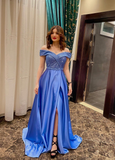 Blue Off The Shoulder A-line Prom Dress Blue Evening Dress Y5778
