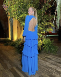 Long Sleeves Blue long prom dress evening dress Y4831