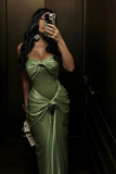 Unique Green Strapless Pleated Mermaid Evening Dress Long Prom Dress Y8430