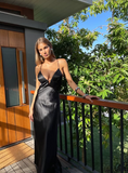 Simple Black Spaghetti Straps Long Mermaid Prom Dress Evening Dress Y8294