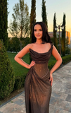 Black One Shoulder Tulle Sequin Side Slit Long Prom Dress Evening Dress Y8423